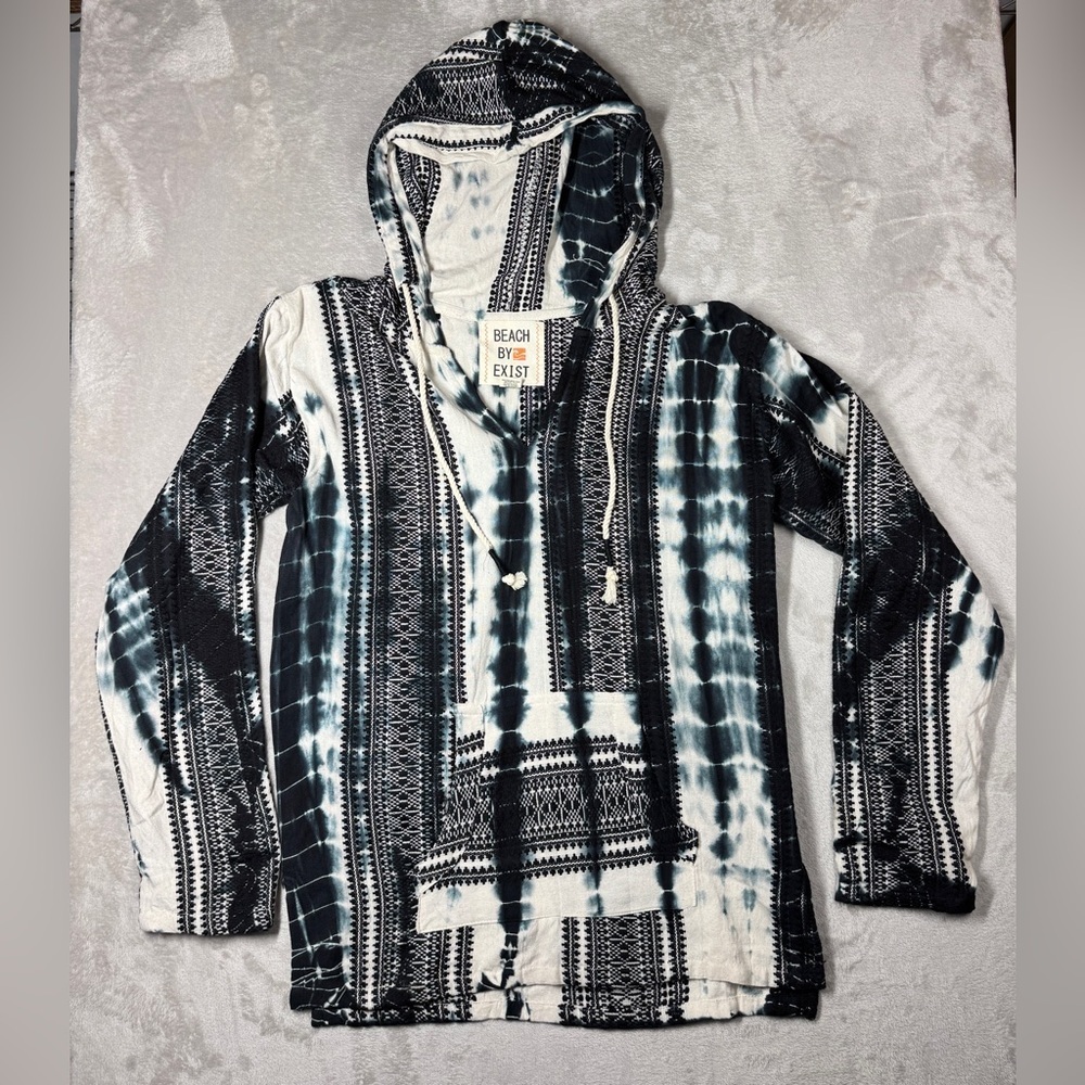 Beach By Exist 100% Cotton Tie Die Embroidered Pull Over Hoodie Poncho Medium